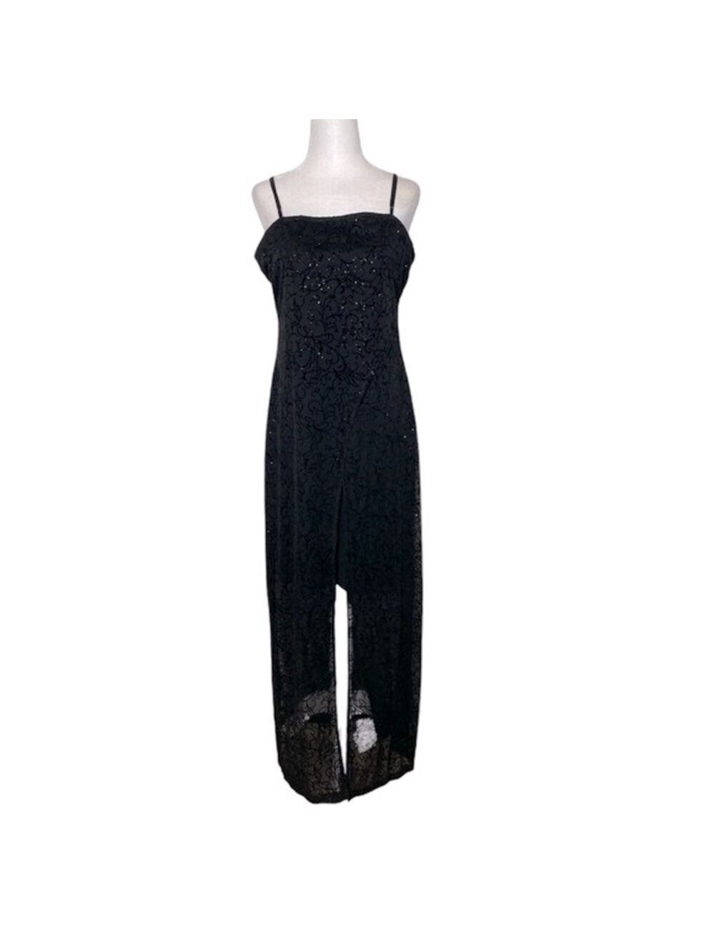 Vintage 90’s long black sparkly goth girl dress